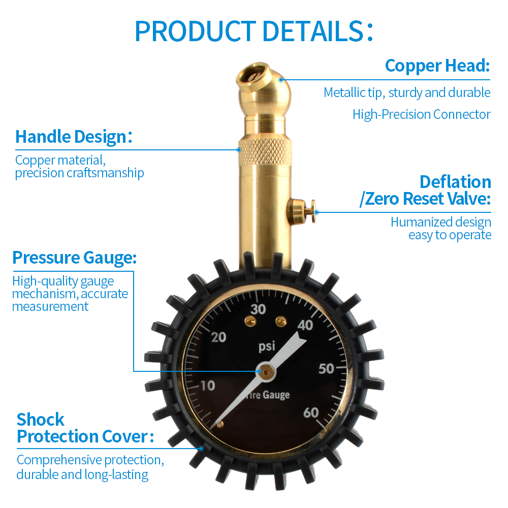0-60PSI 타이어 압력 게이지 2인치 다이얼 기계식 - Analog Meter Gauge 리뷰 및 가격